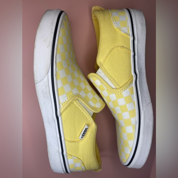 Vans Classic Slip Ons. Pastel Yellow and White Checkered - Picture 2 of 6